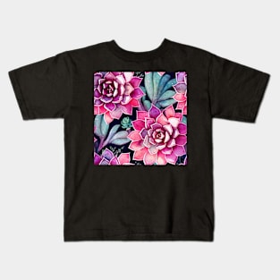 Watercolor succulent pattern Kids T-Shirt